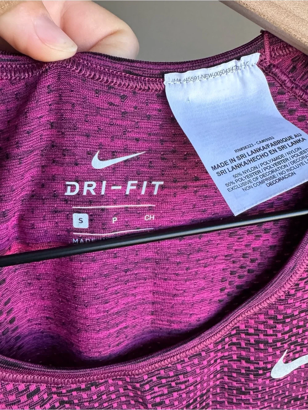 Nike Dri-FIT Short Sleeve Space-Dye Top in Magenta and Black